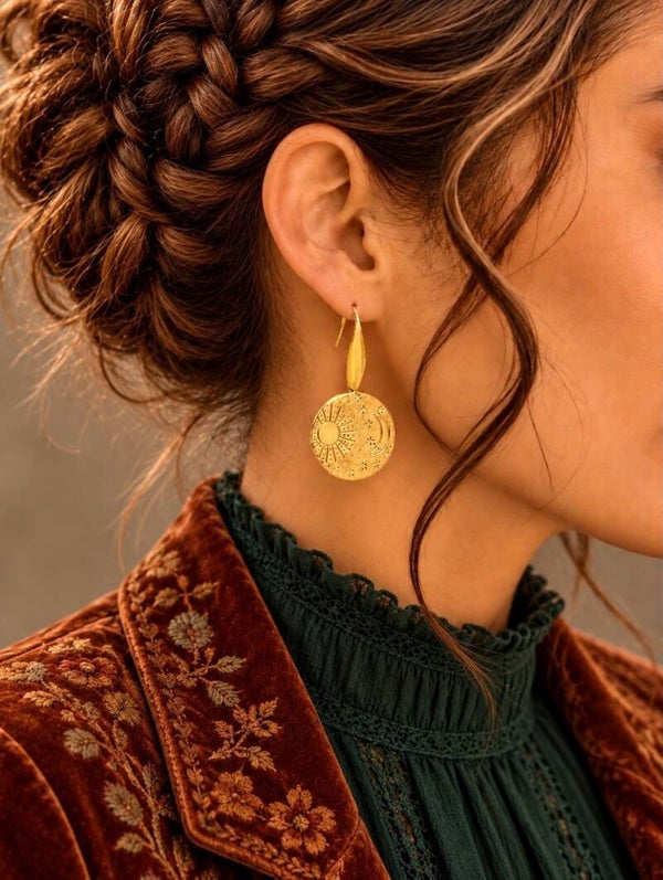 Boucles d'oreilles Cosmos Pendantes - MEDAILLON CELESTE