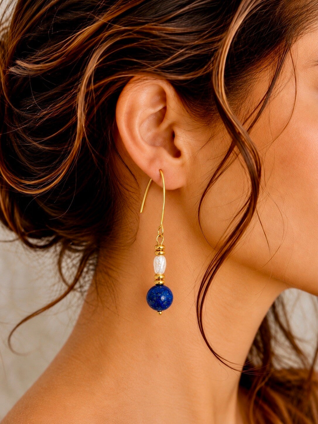 Boucles d'Oreilles Perle et Pierre Naturelle - AURORE