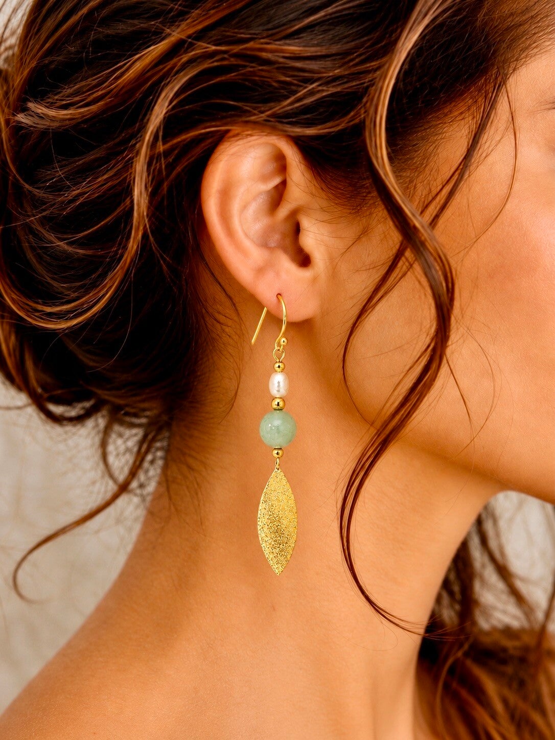 Boucles d'Oreilles Feuille et Perle - LEBLON
