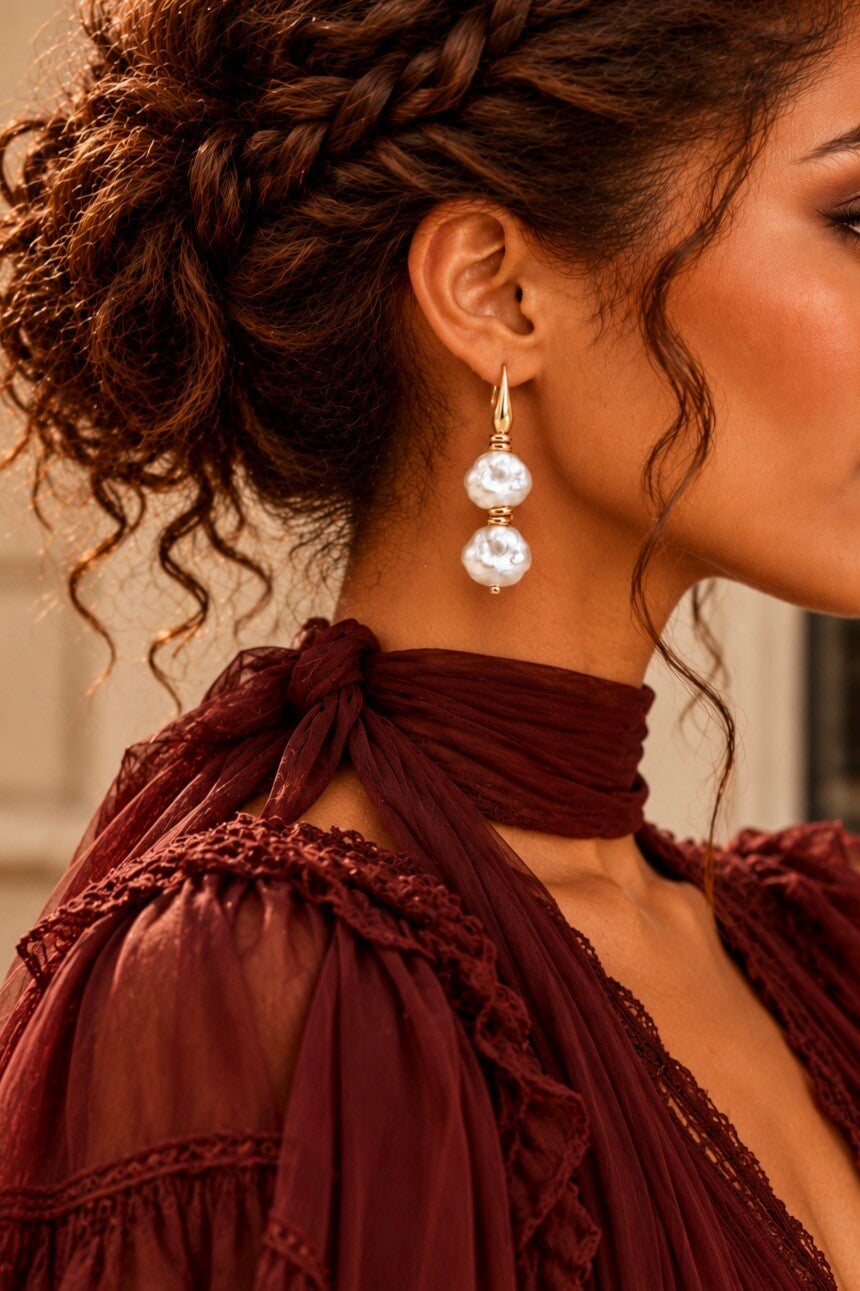 Boucles d'Oreilles Double Perle - DUO DORE