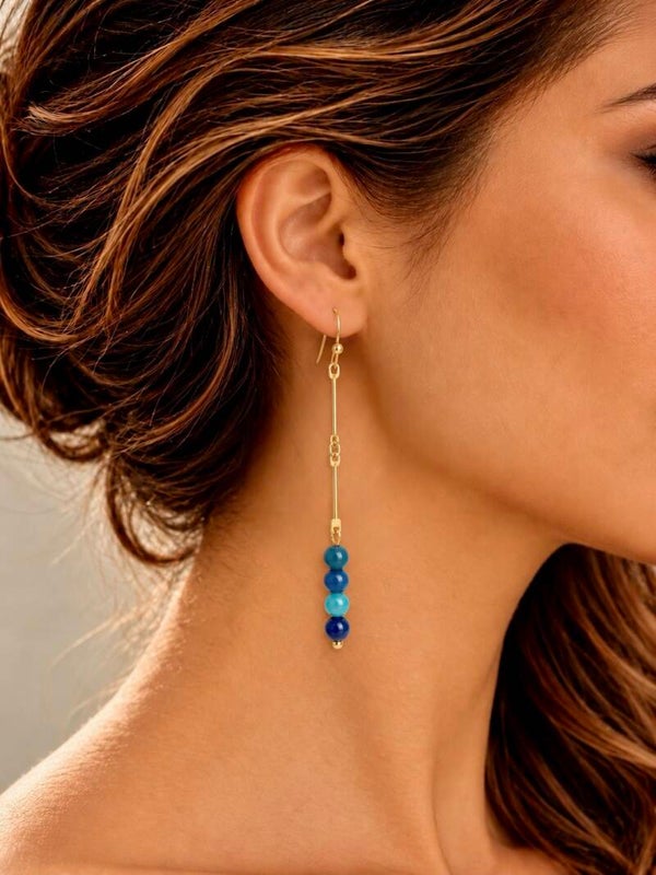 Longues Boucles d'Oreilles d'Apatite Bleue - PROFONDEUR