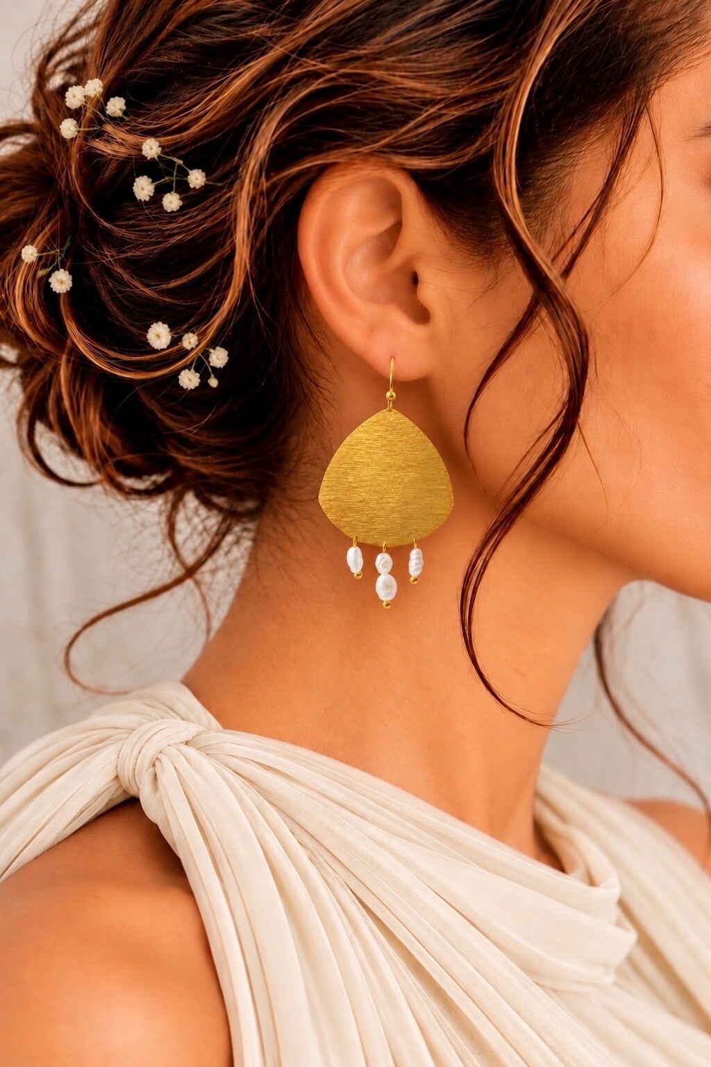 Grandes Boucles d'Oreilles en Laiton - PLUIE DE PERLES