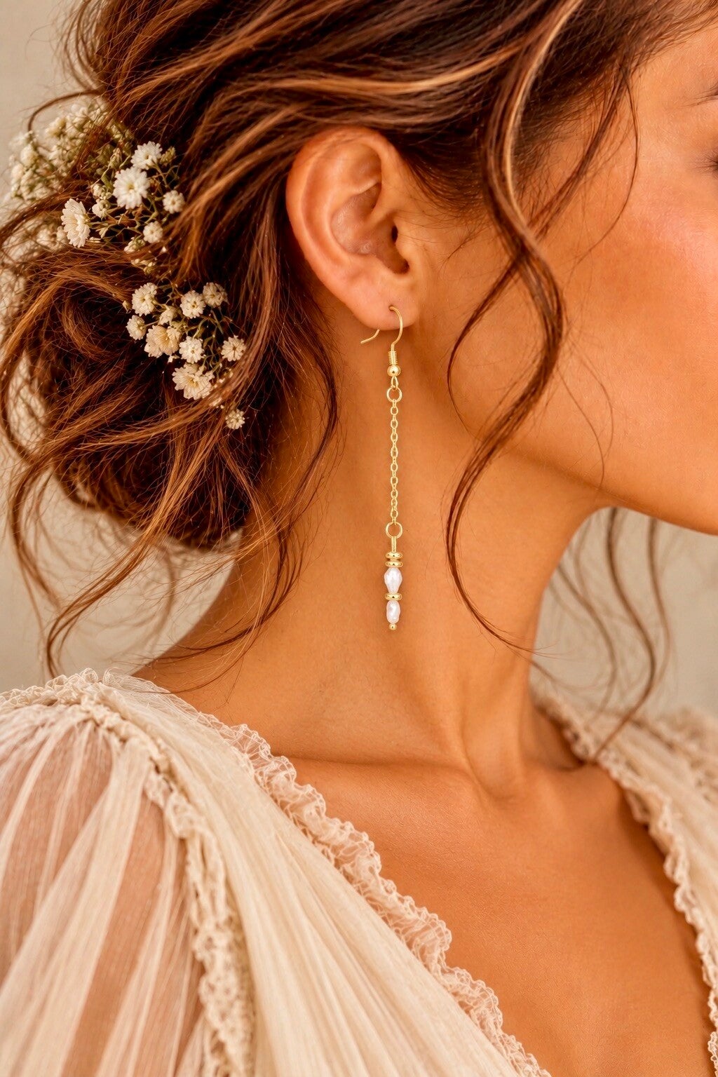 Longues Boucles d'Oreilles en Perles de Culture - SUSPENDUE