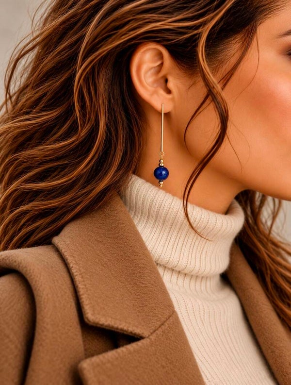 Boucles d'Oreilles Tige en Acier et Pierre Naturelle - EPURE