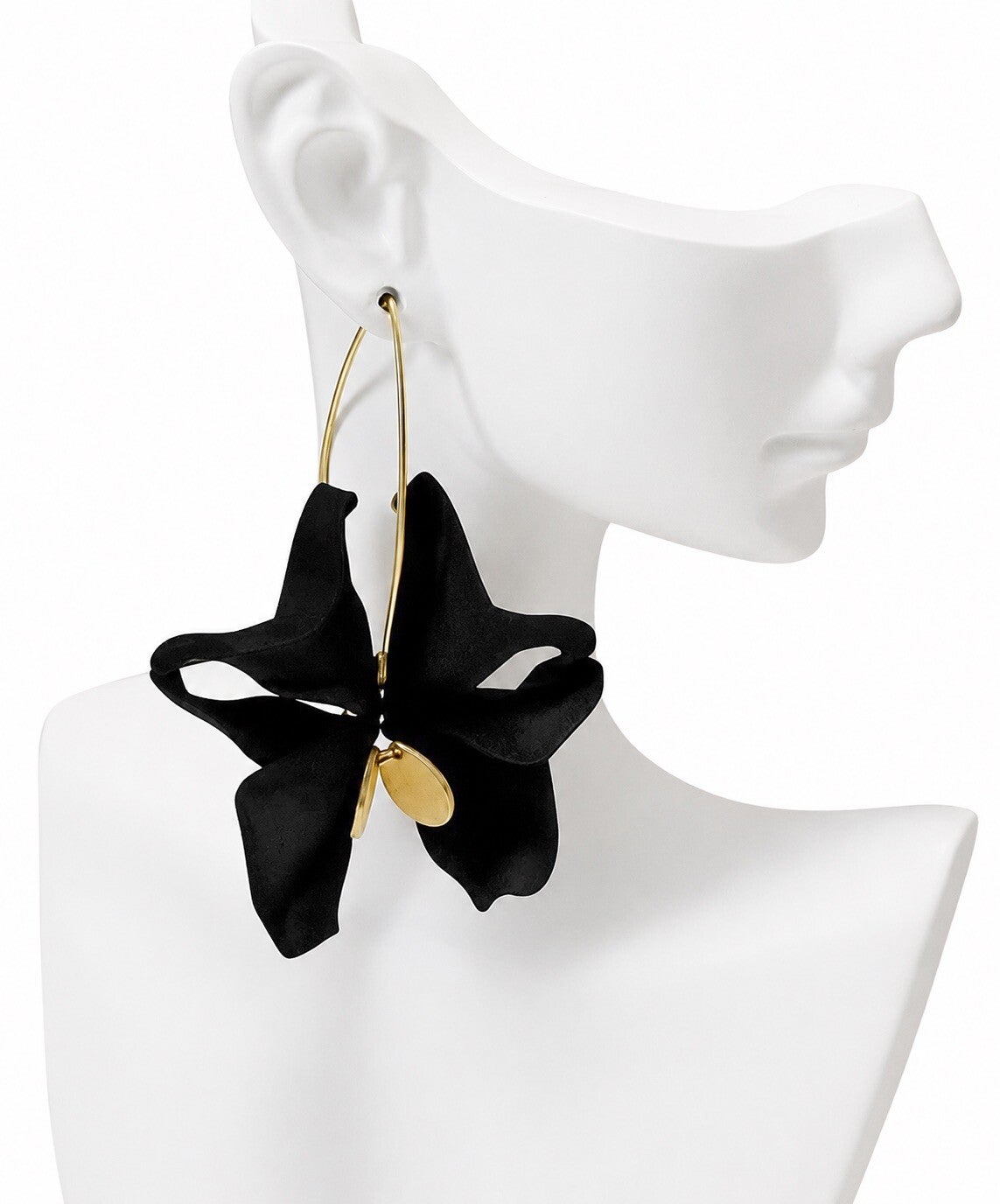 boucles d’oreilles fleur bougainvillier noir acrylique laiton doré acier inoxydable IslaBra 6,5 cm legeres