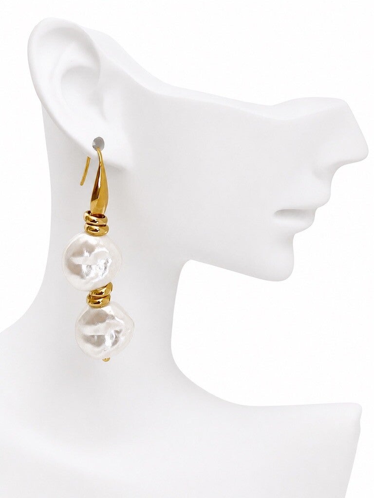 boucles d’oreilles perle nacrée acier inoxydable doré IslaBra  Isla duo