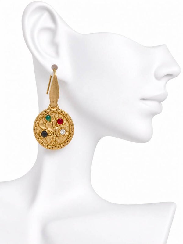 Boucles d'oreilles acier inoxydable doré Médaillon Antique