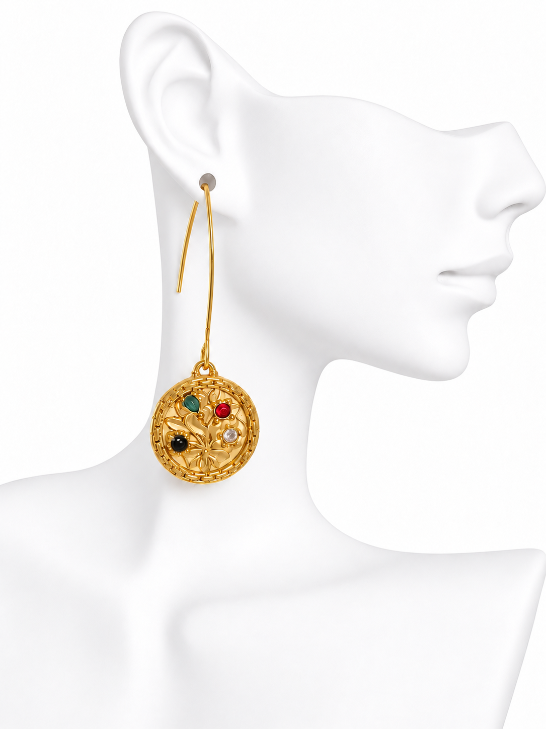 Boucles d'oreilles acier inoxydable doré Médaillon Antique Midi