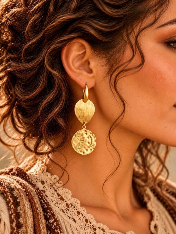 Boucles d'Oreilles Pendantes - COSMYA MEDAILLON GRAVE