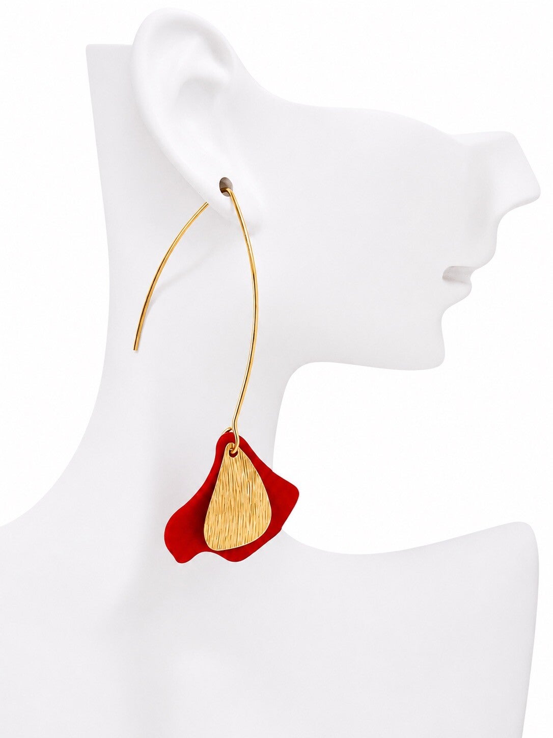 Boucles d’oreilles pétale rouge acrylique laiton dore acier inoxydable, design bohème léger – IslaBracm