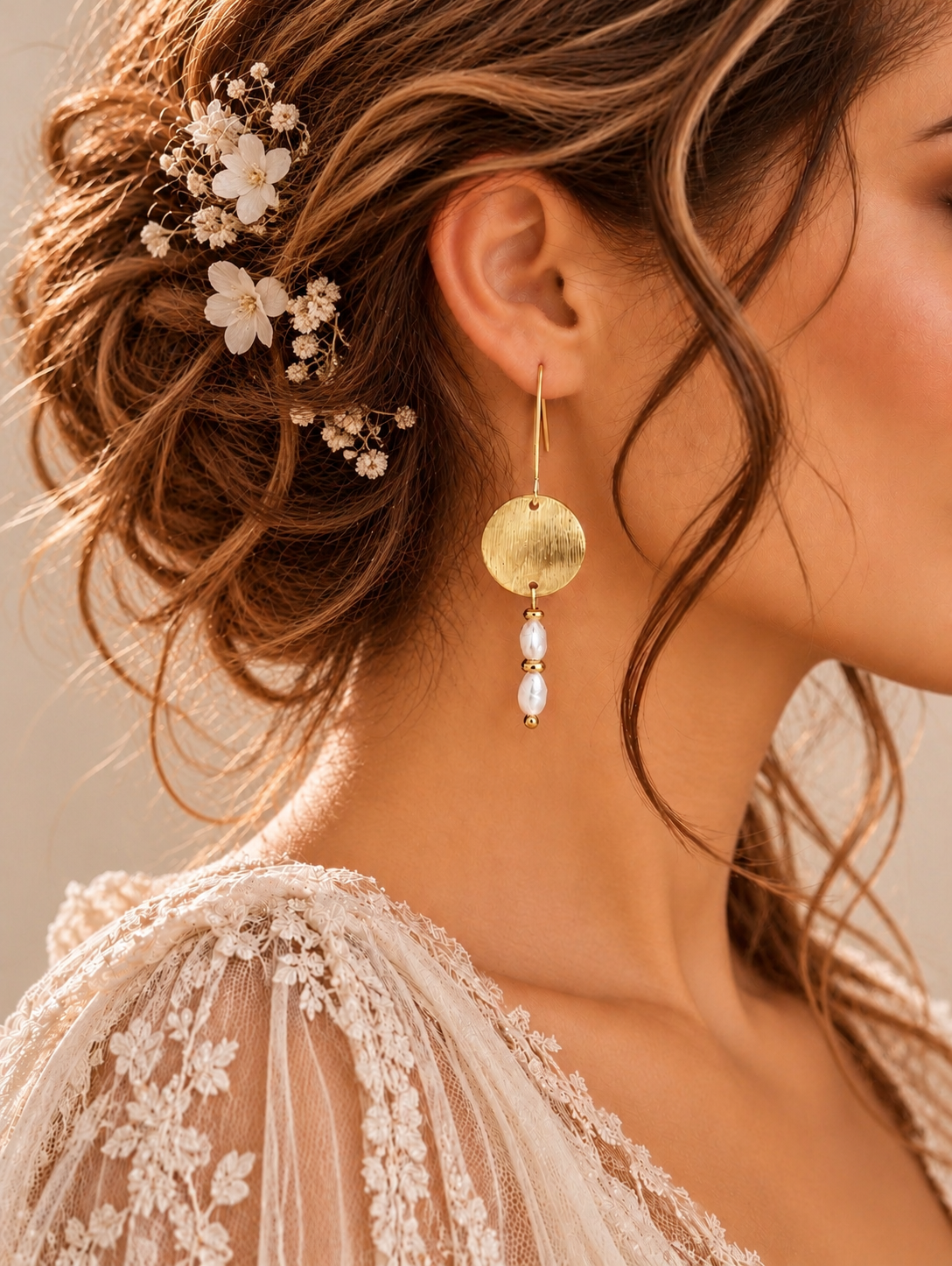 Boucles d'Oreilles Disque Solaire et Perles - SPHERE
