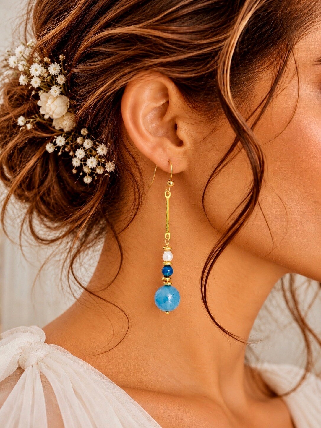 Boucles d'Oreilles Perles et Apatite Bleue - AURA AZUR