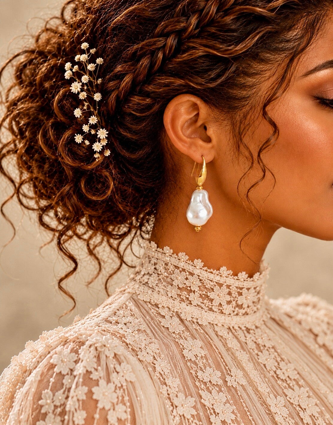 Boucles d'Oreilles Perle Baroque Mariage - SCULPTEE