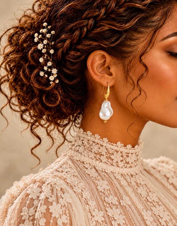 Boucles d'Oreilles Perle Baroque Mariage - SCULPTEE