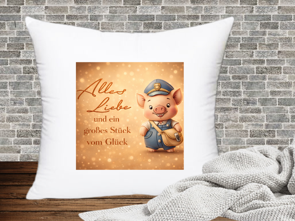 Alles Liebe und ein großes Stück vom Glück - Kissenhülle Schweinige Post