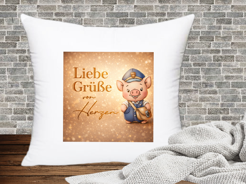 Liebe Grüße von Herzen - Kissenhülle Schweinige Post