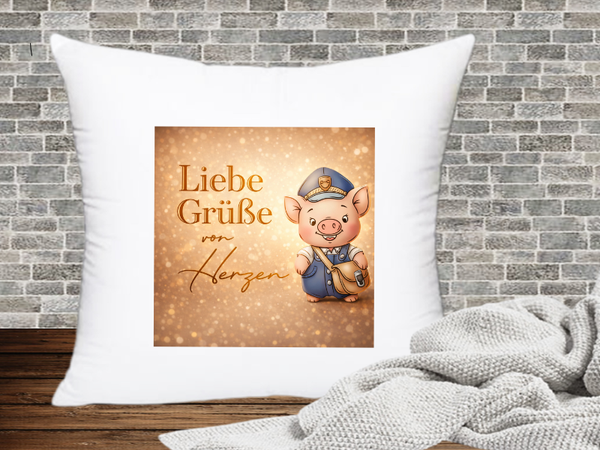 Liebe Grüße von Herzen - Kissenhülle Schweinige Post