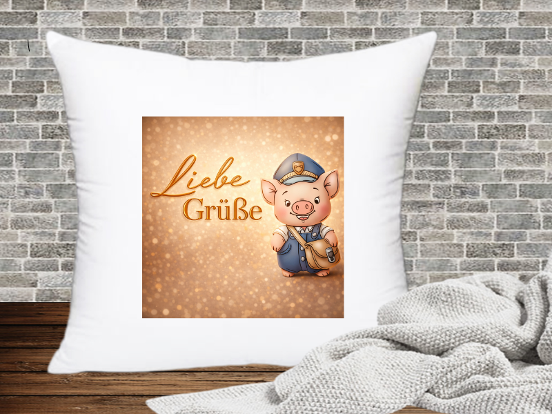 Liebe Grüße - Kissenhülle Schweinige Post