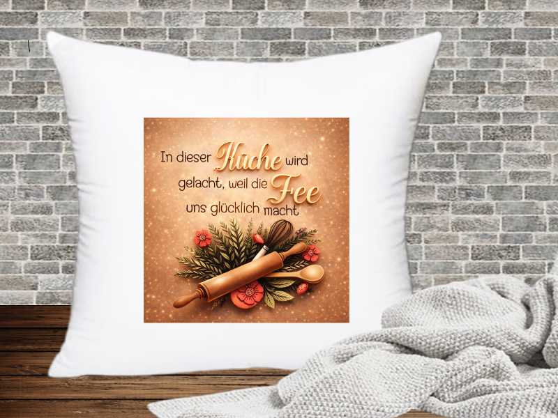 In der Küche wird gelacht, weil die Tee uns glücklich macht - Kissenhülle Küchenfee
