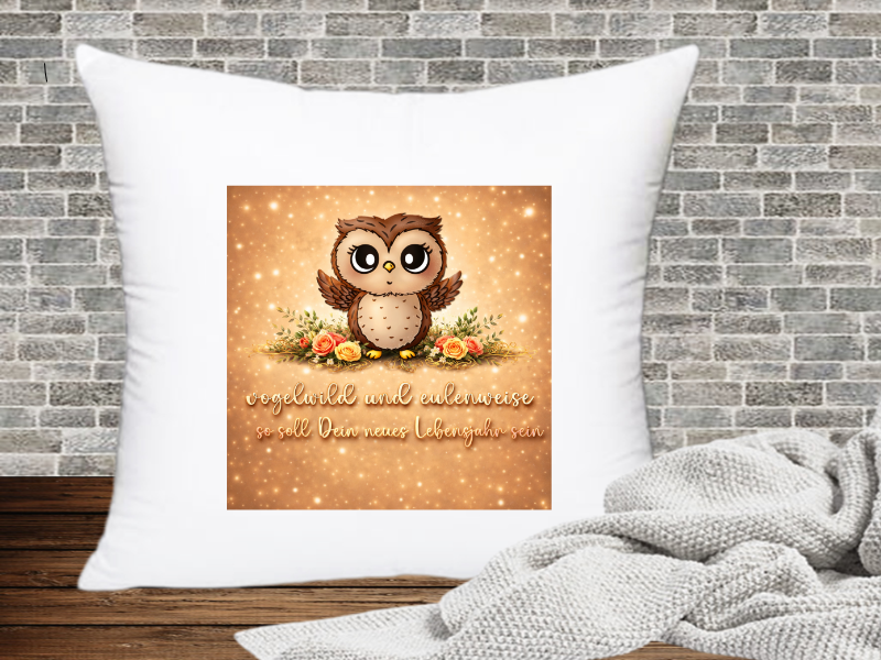Vogelwild und eulenweise so soll Dein neues Lebensjahr sein - Kissenhülle Geburtstags Eule
