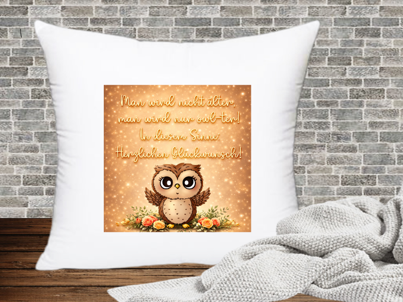 Man wird nicht älter, man wird nur owl-ter! In diesem Sinne. Herzlichen Glückwunsch! - Kissenhülle Geburtstags Eule