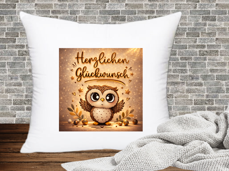 Herzlichen Glückwunsch - Kissenhülle Geburtstags Eule