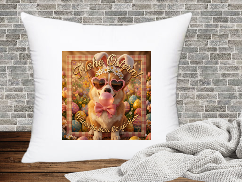 Frohe Ostern! Wünscht dein Corgi-Hase - Kissenhülle Ostern
