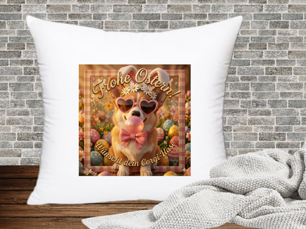 Frohe Ostern! Wünscht dein Corgi-Hase - Kissenhülle Ostern