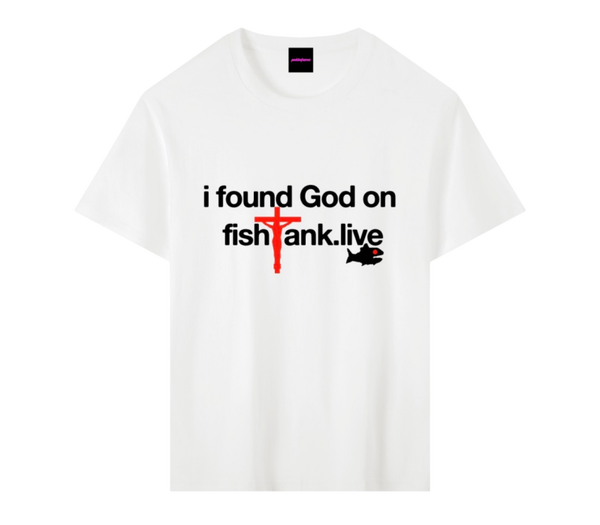 i found GOD on Fishtank.live Unisex 100% Cotton T-Shirt