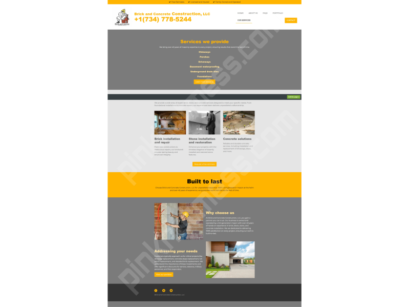 Brick &amp; Concrete Construction, LLC Website (fully customized) Our Services page