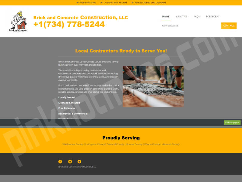 Brick &amp; Concrete Construction, LLC Website (fully customized) Home page