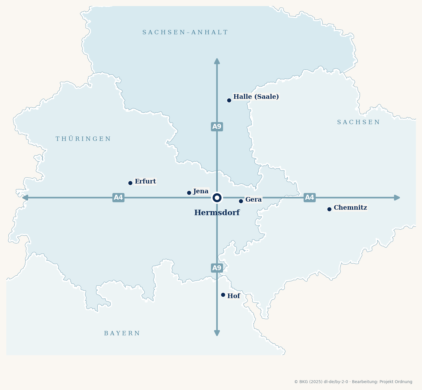 Einsatzgebiet für Ordnungscoaching ab Hermsdorf mit Erfurt, Jena, Gera, Chemnitz, Halle und Hof.