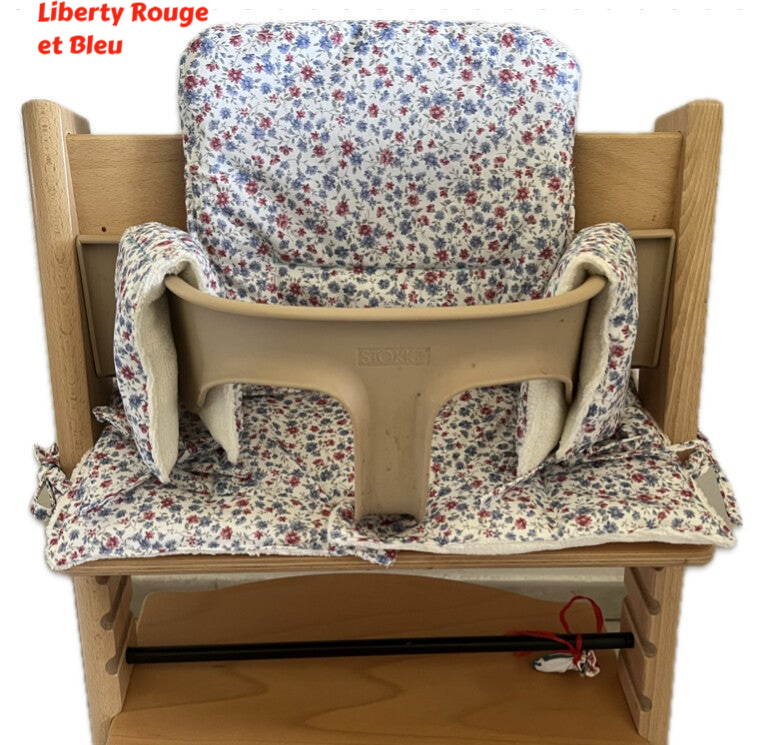 Coussin Imperméable Chaise Haute Stokke - Liberty Rouge et bleu