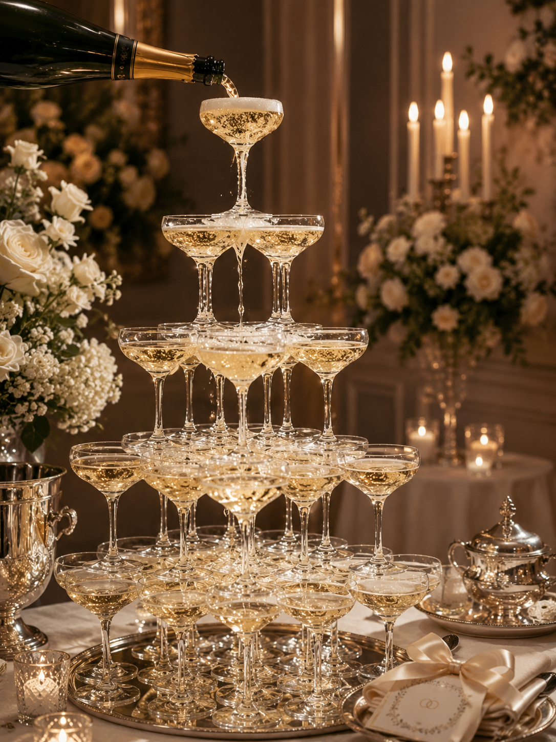 Coupe de champagne cristal servie pour mariage 
