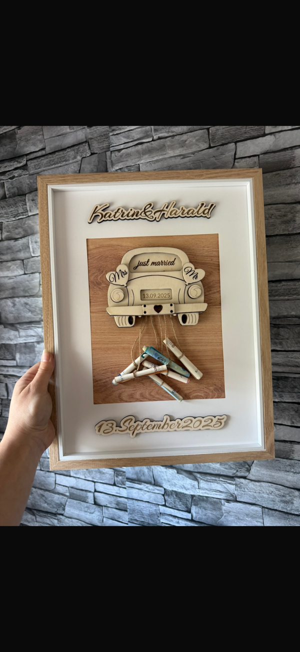 Personalisiertes Hochzeitsrahmen-Geschenk “Just Married” 🚗