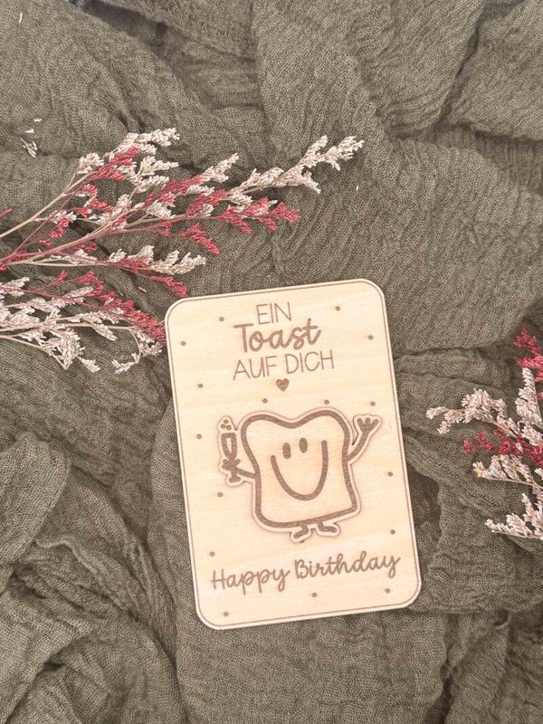 Holzkarte - Ein Toast auf dich – Happy Birthday