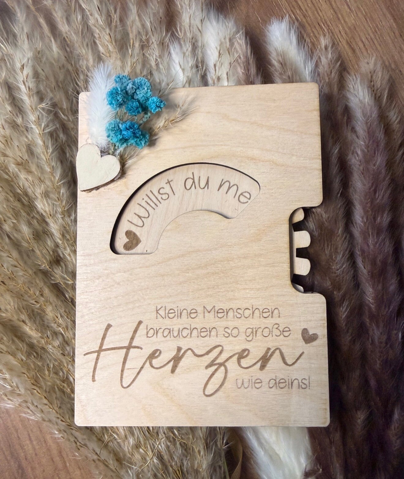 Holzkarte - Patenfrage Herzen wie deins