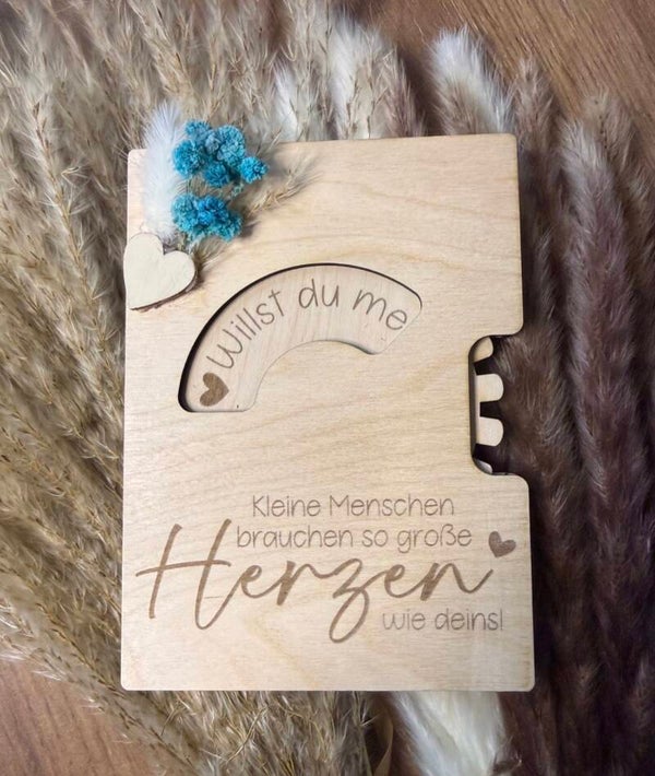 Holzkarte - Patenfrage Herzen wie deins