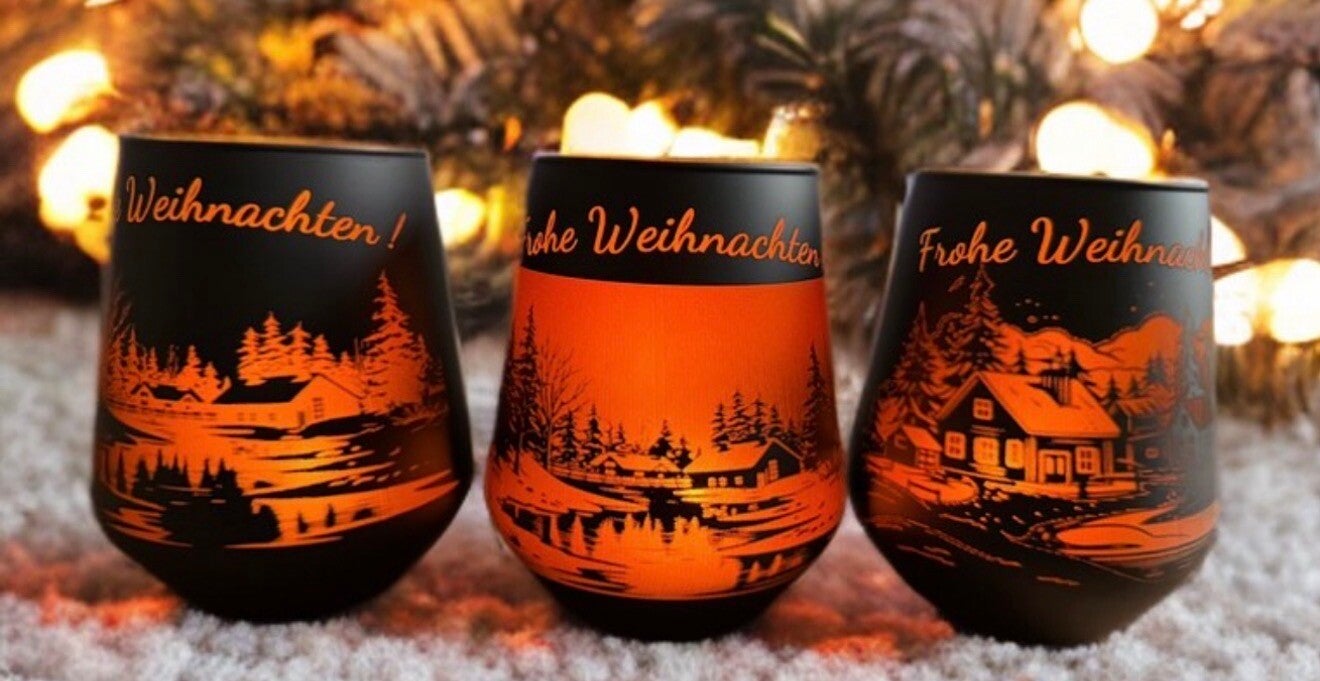 Weihnachtsglas „Frohe Weihnachten“ – mit Gravur & Winterlandschaft