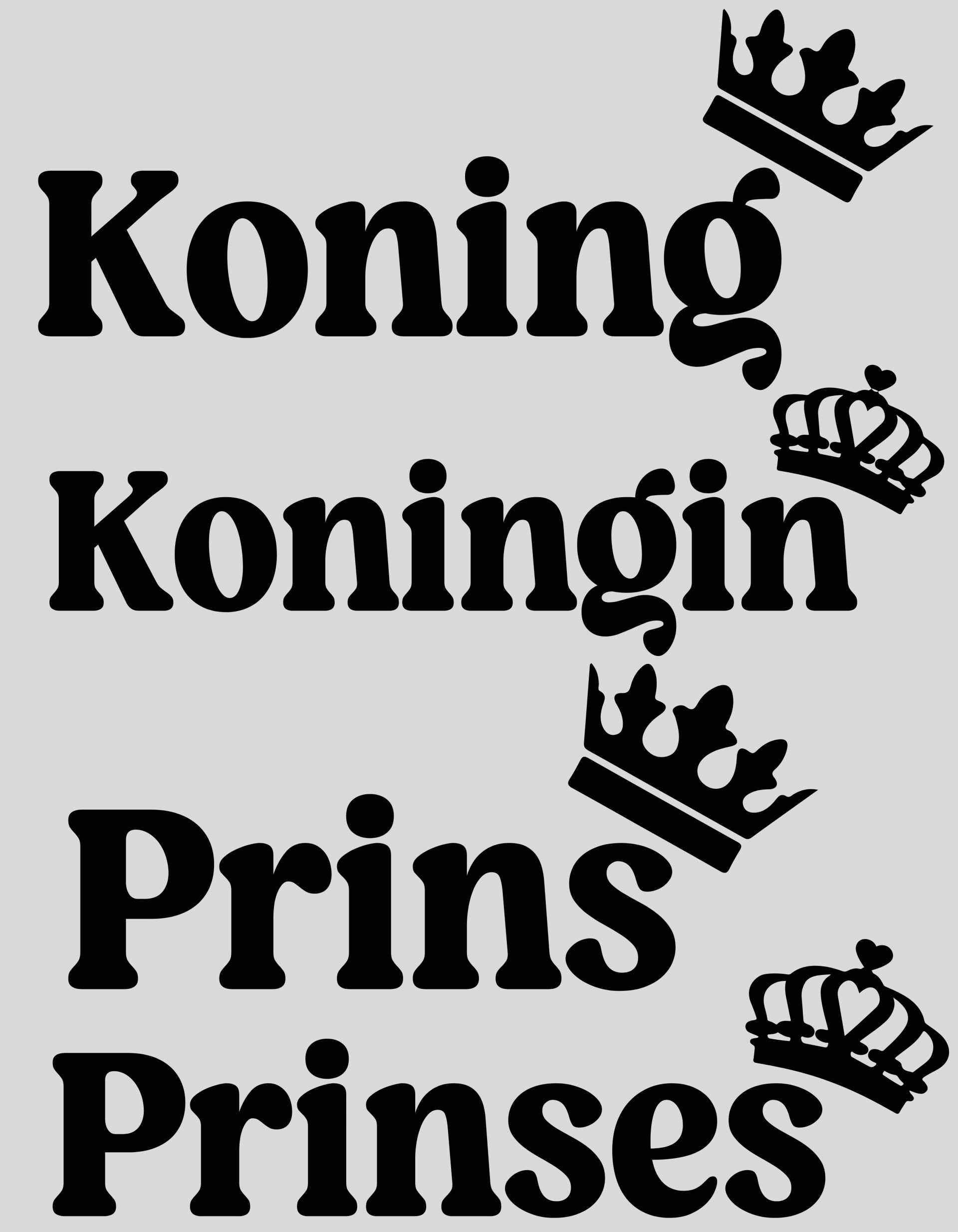 Strijkapplicatie: "Koning, Koningin, Prins & Prinses" 4 stuks