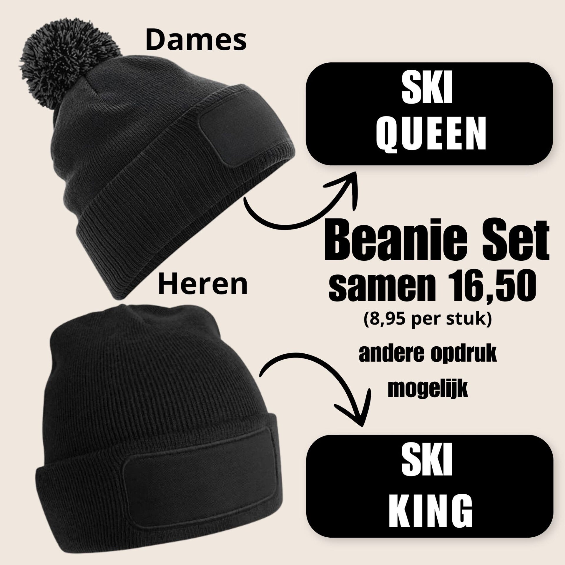 Beanie set "ski king & ski queen"