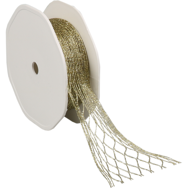 Lint – 25 mm, 10 meter, Rhomb – Goud (Stretchlint met Ruitvorm)