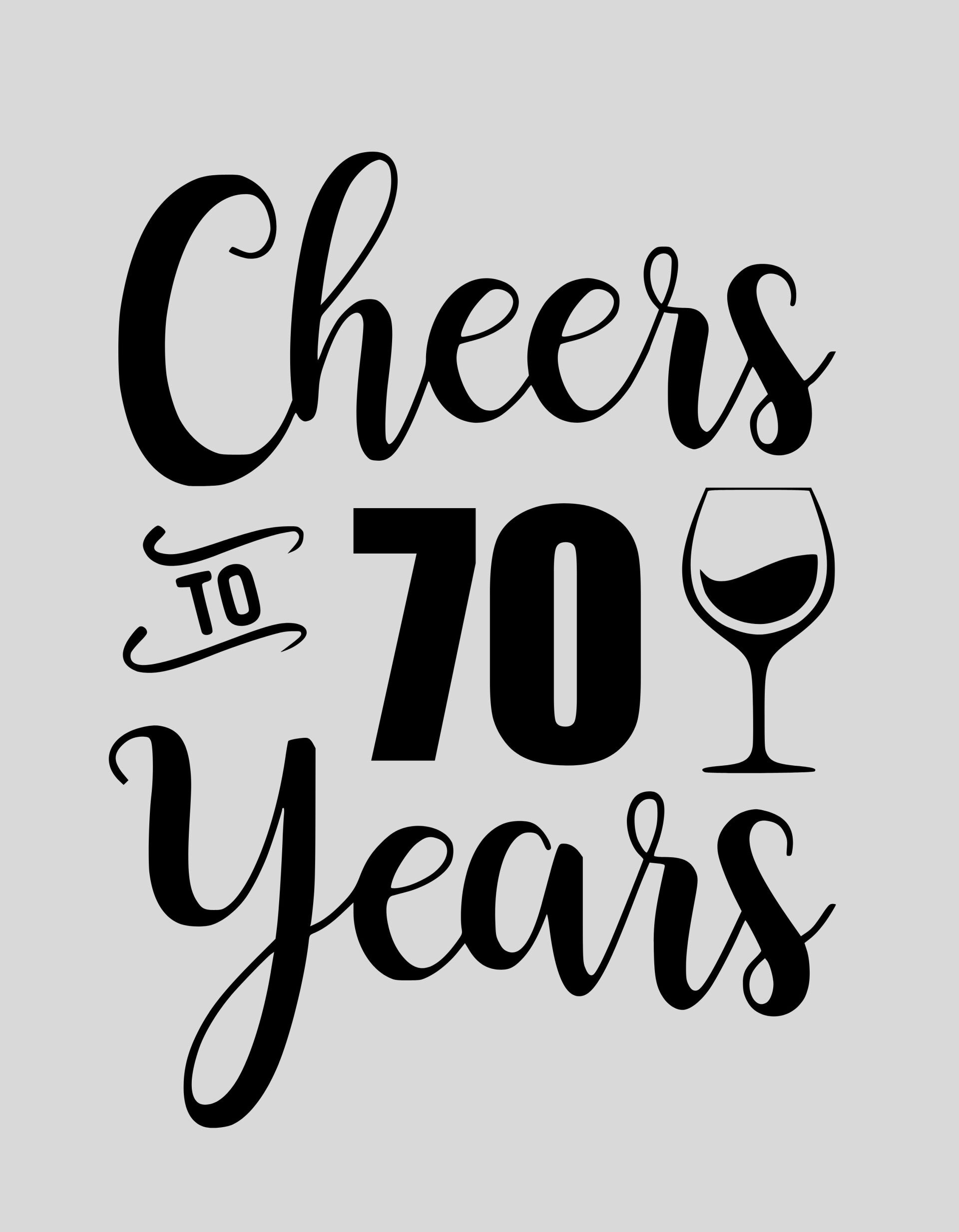 Strijkapplicatie: "cheers to 70 years"