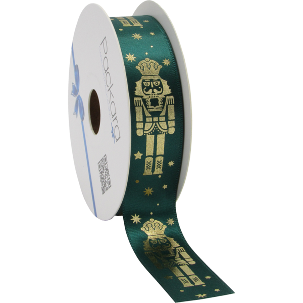 Satijnlint – 25 mm, 20 meter – Nutcracker, Groen/Goud