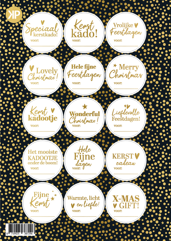 Stickervel feestdagen/kerst wit met goudfolie