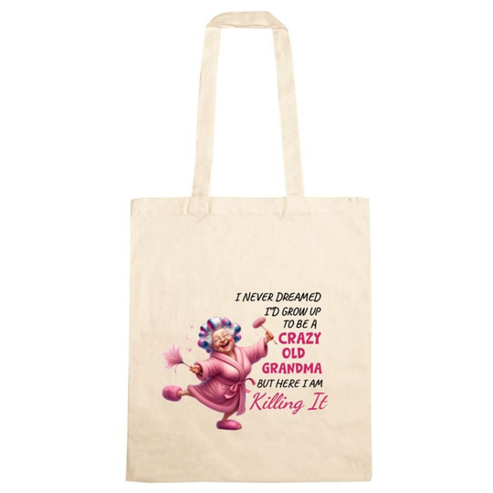Katoenen tas: "crazy old grandma"