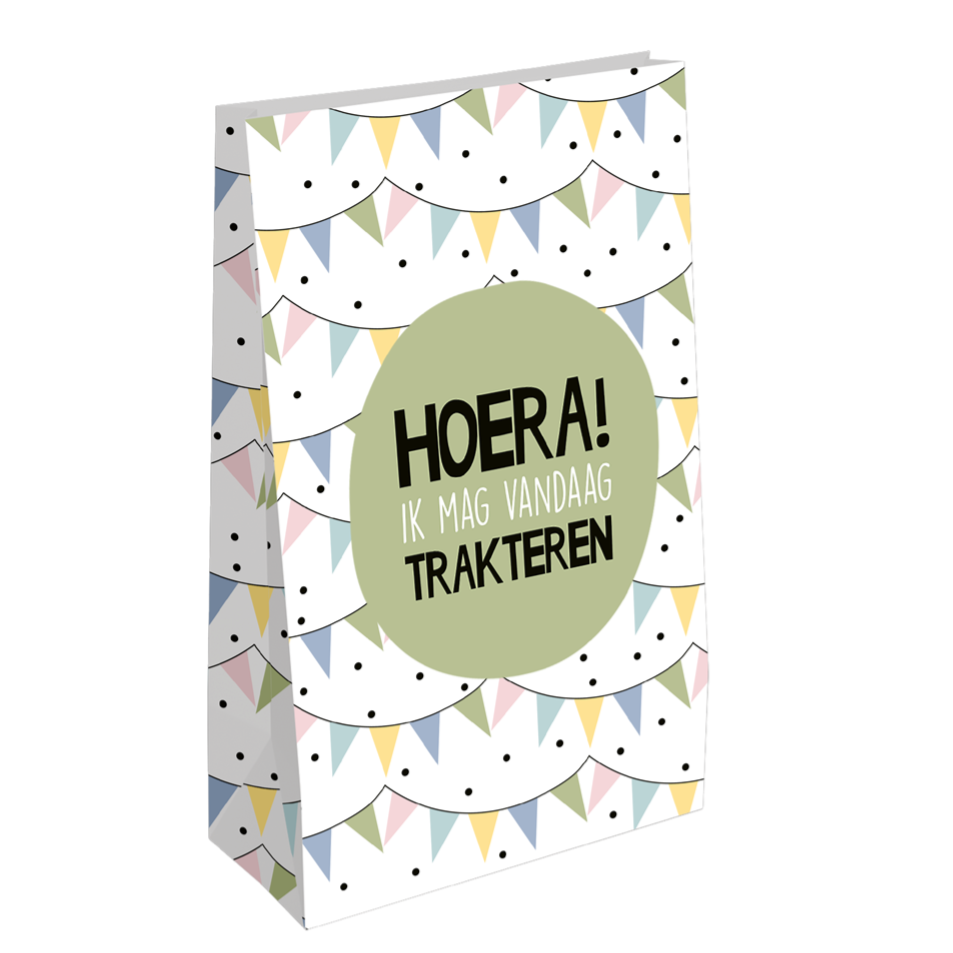kraft papieren zak klein: hoera vandaag mag ik trakteren 10 stuks