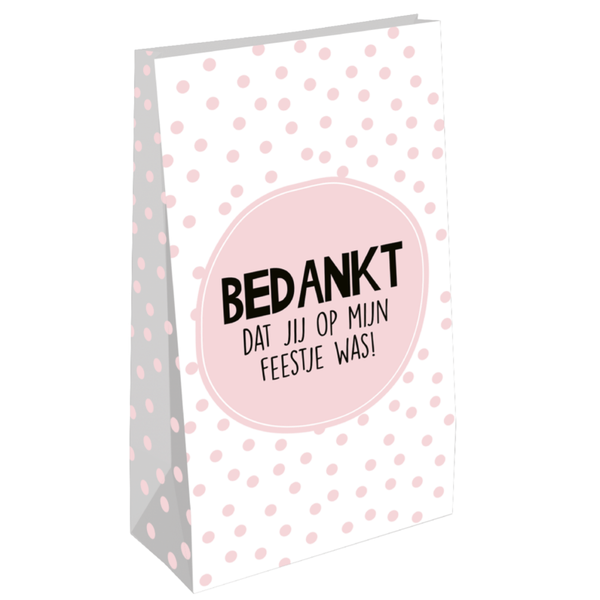 Kraft papieren zak groot: bedankt dat je op mijn feestje was roze 10 stuks