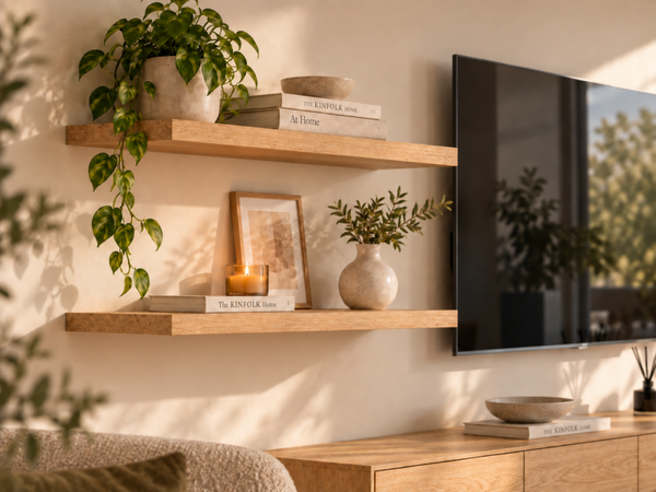 Massief Eiken Wandplank 50 × 20 × 4 cm – Rechte Rand – Blinde Bevestiging  Kopiëren
