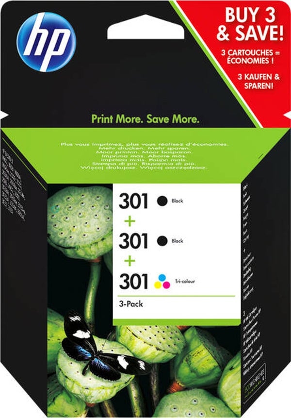 Inktcartridge HP 301 2 x zwart + kleur